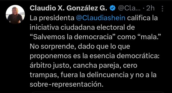 Claudio X. González responde a comentarios de Sheinbaum; asegura su propuesta es la “esencia democrática”