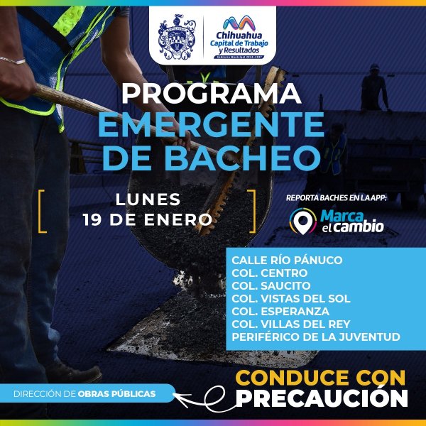 Tendrán siete zonas bacheo este lunes 19 de enero: Municipio