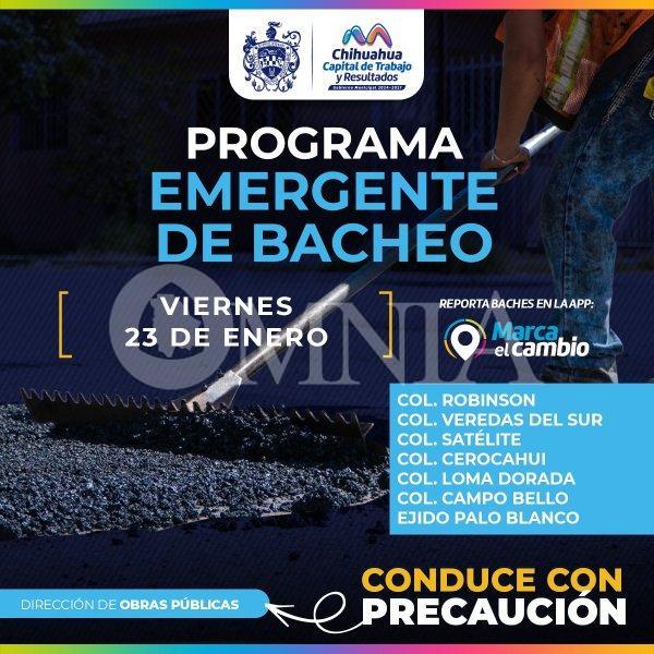 Siete zonas tendrán bacheo este viernes 23 de enero: Municipio