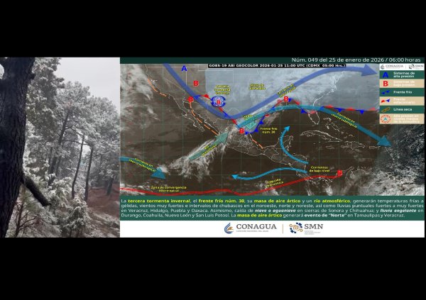 Continúa la caída de nieve en la región serrana; se esperan vientos de 80km/h este domingo