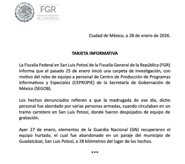 Comando armado roba a comitiva de Sheinbaum en San Luis Potosí