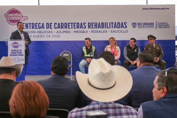 Maru Campos y Jesús Valenciano entregan tramos carreteros clave para Delicias y la región