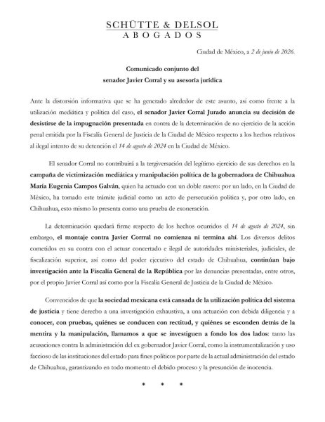 Se desiste Javier corral de la denuncia contra Maru Campos