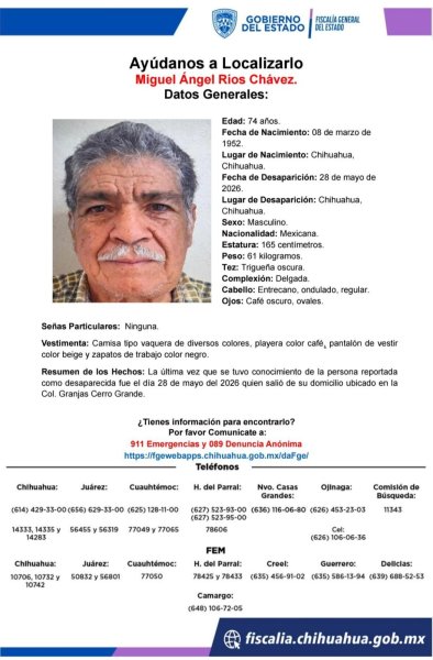 Solicitan apoyo para localizar a Miguel Ángel Ríos Chávez, desaparecido en Vistas Cerro Grande