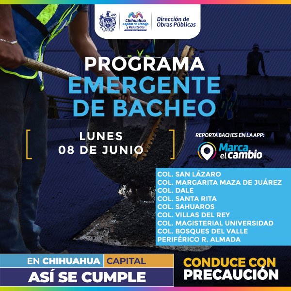 Nueve zonas tendrán bacheo este lunes 8 de junio: Municipio