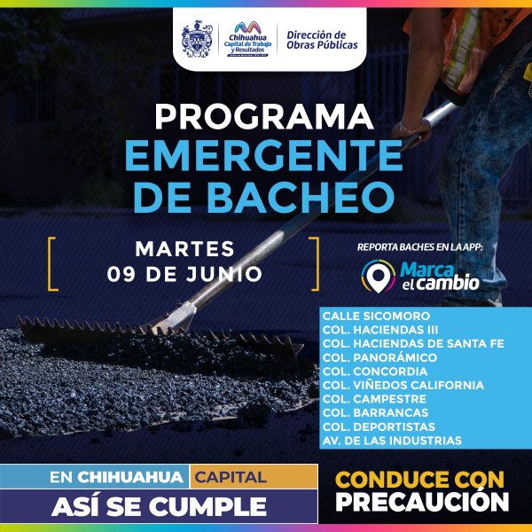 Atenderá Municipio diez zonas con bacheo este martes 9 de junio