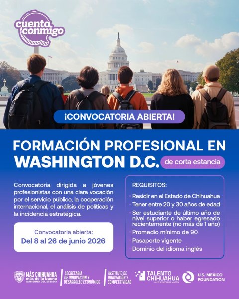 Abre Gobierno del Estado convocatoria para formación profesional de corta estancia en Washington D.C.