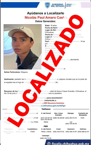 Localizan en Ciudad Juárez a hombre con reporte de ausencia en NCG