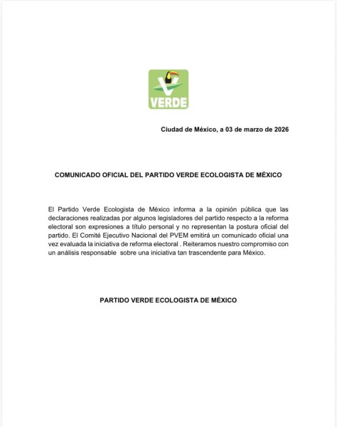 PVEM se deslinda de declaraciones de legisladores sobre la reforma electoral; asegura que son a título personal