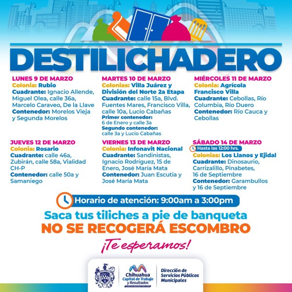 Estará programa Destilichadero en ocho colonias del 9 al 14 de marzo