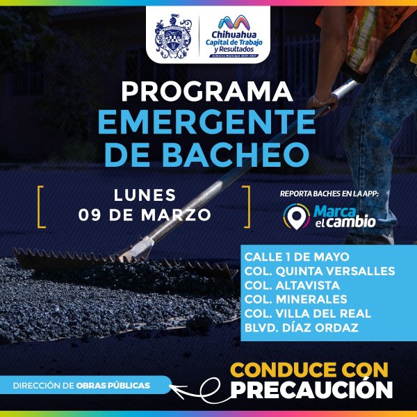 Atenderá Municipio con bacheo seis zonas este lunes 9 de marzo