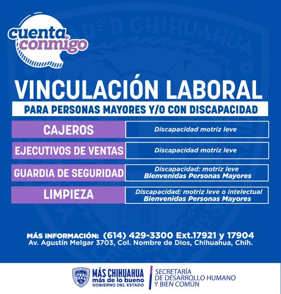 Anuncia Gobierno del Estado nuevas vacantes laborales para adultos mayores y personas con discapacidad