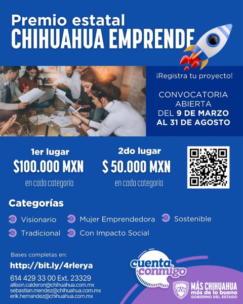 Invita Gobierno del Estado a participar en la convocatoria Premio Chihuahua Emprende 2026