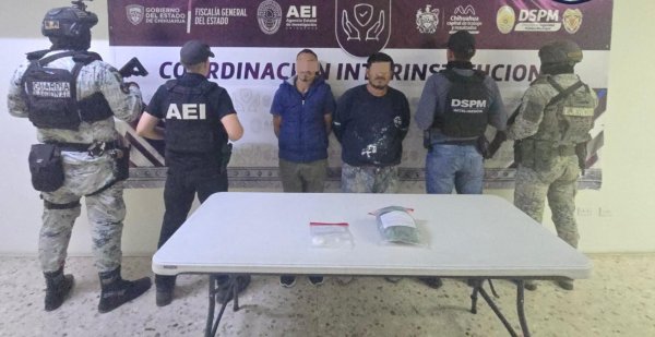 Tras cateos en conjunto presentan a dos detenidos por delitos contra la salud