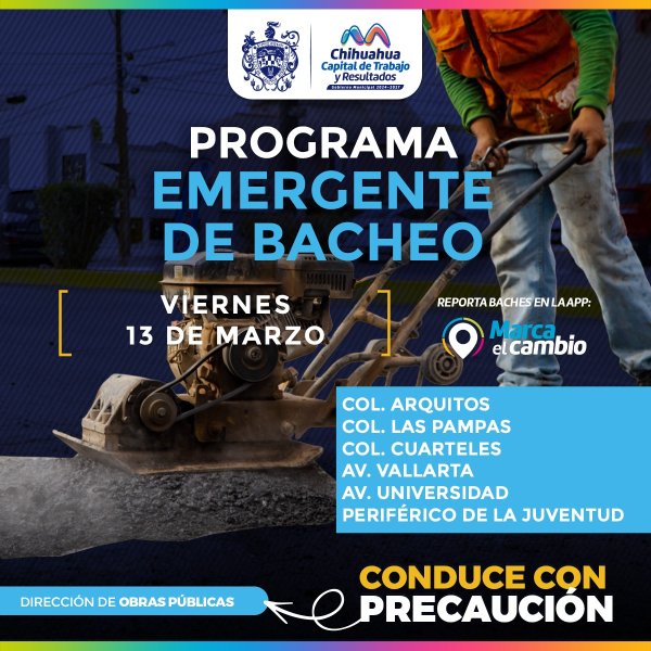 Atenderá Municipio seis zonas con bacheo este viernes 13 de marzo
