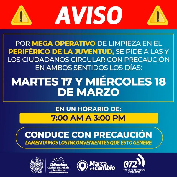 Conduce con precaución, Municipio tendrá mega operativo de limpieza en Periférico de la Juventud