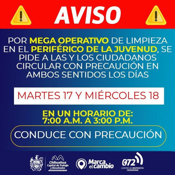 Conduce con precaución, Municipio tendrá mega operativo de limpieza en Periférico de la Juventud