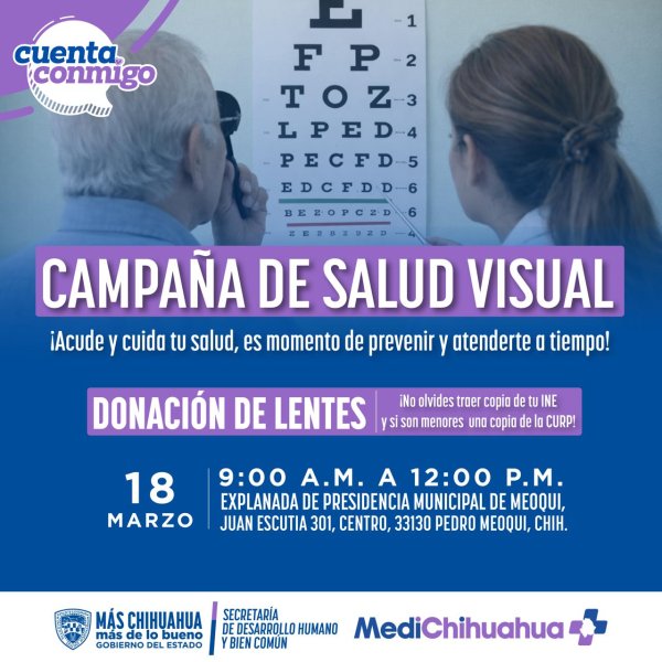 Realizarán en Meoqui Campaña de Salud Visual con revisiones y donación de lentes este miércoles 18