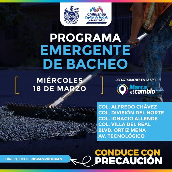 Atenderá Municipio con bacheo seis zonas este miércoles 18 de marzo
