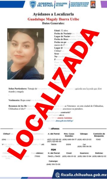 Localiza AEI Noroeste en Janos, a mujer desaparecida en Chihuahua