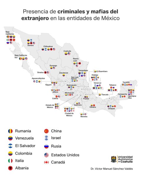 Revelan mapa de mafias extranjeras en México; Chihuahua tiene cinco