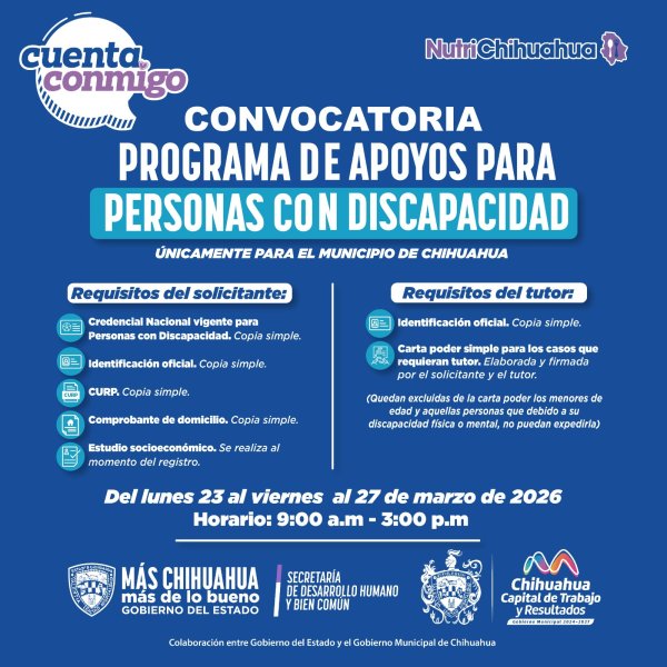 Anuncian Estado y Municipio convocatoria para “Apoyo Económico a Personas con Discapacidad 2026”