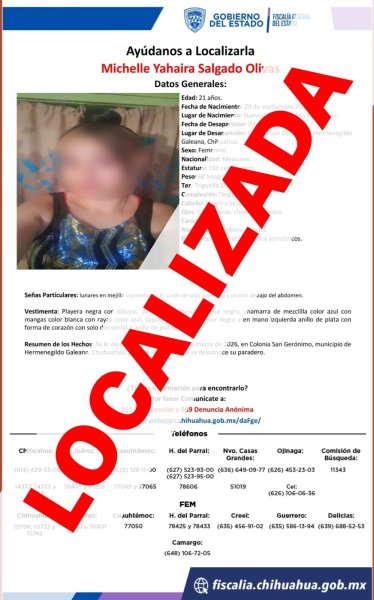 Localiza AEI en Chihuahua a mujer reportada desaparecida en Galeana
