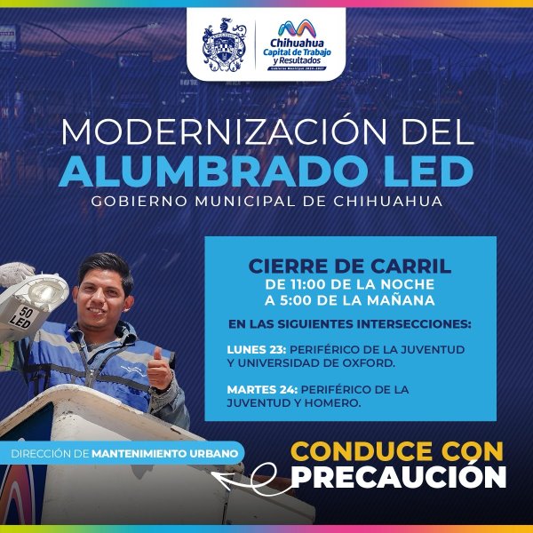 Alerta: Trabajarán instalación de lámparas LED en el Periférico de la Juventud el lunes y martes por la noche