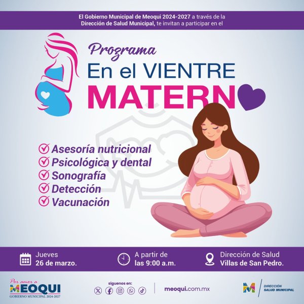 Invitan en Meoqui a mujeres embarazadas este jueves 26 a una jornada más del programa “En el Vientre Materno”