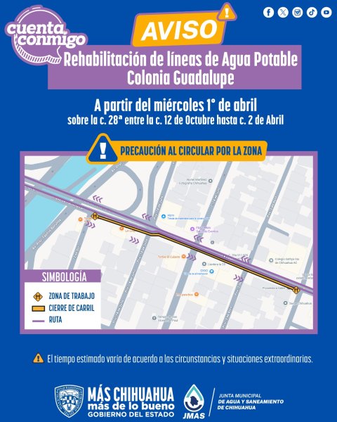 Iniciará JMAS Chihuahua este miércoles rehabilitación de líneas de agua potable en la colonia Guadalupe