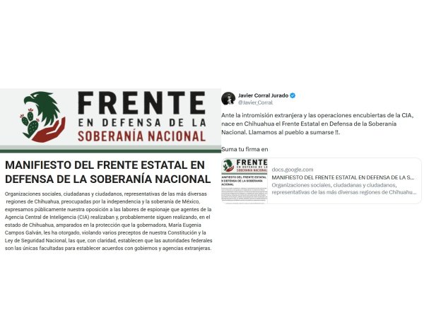 Corral crea grupo contra Maru Campos y la CIA, llama a defensa de soberanía