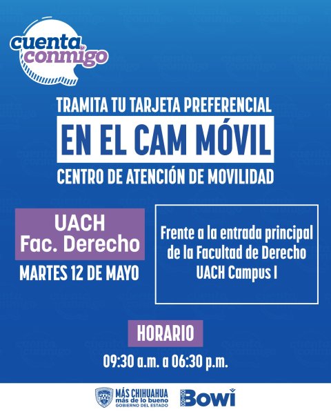 Llevará Bowí CAM Móvil a la Facultad de Derecho de la UACH este 12 de mayo