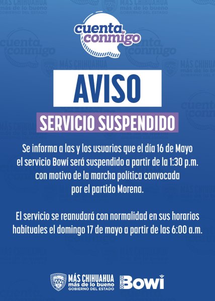 Por marcha del partido Morena, OTV suspenderá temporalmente el servicio del Bowí este 16 de mayo