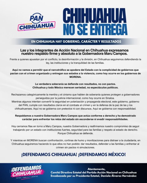 PAN Chihuahua cierra filas con Maru Campos y arremete contra Morena
