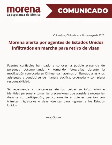 Morena alerta sobre presencia de agentes estadounidenses durante marcha en Chihuahua