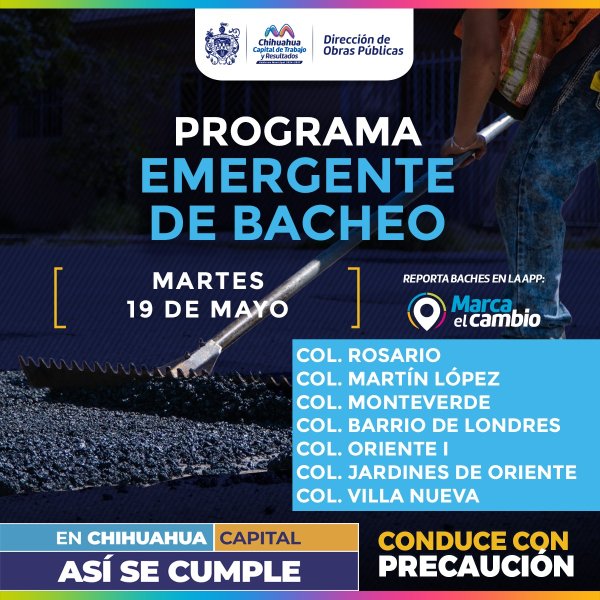 Atenderá Municipio siete zonas con bacheo este martes 19 de mayo