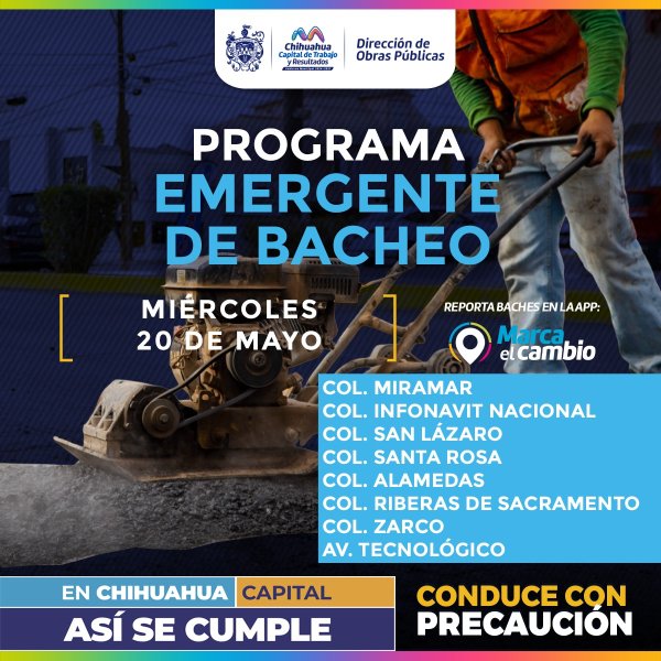 Ocho zonas tendrán bacheo este miércoles 20 de mayo: Municipio