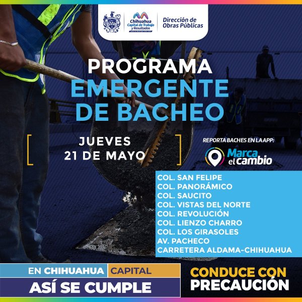 Atenderá Municipio nueve zonas con bacheo este jueves 21 de mayo