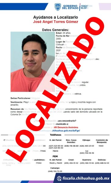 Localiza FDZC a masculino con reporte de ausencia en la ciudad de Chihuahua