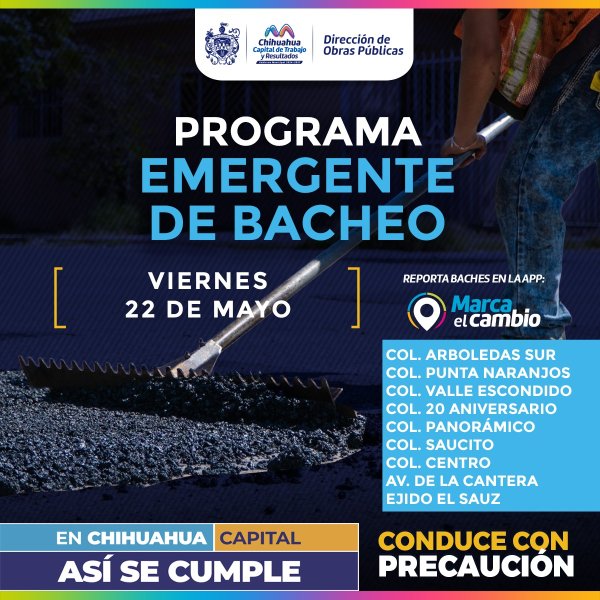 Nueve zonas tendrán bacheo este viernes 22 de mayo: Municipio