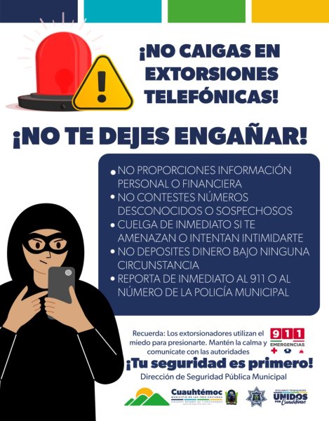 Atienden reporte de intento de extorsión telefónica en Cuauhtémoc
