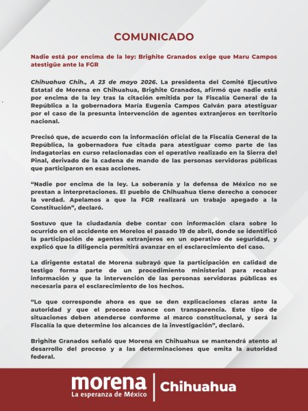 Nadie está por encima de la ley: Brighite Granados exige que Maru Campos atestigüe ante la FGR