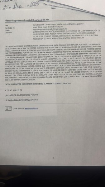 Cita FGJ a Maru Campos “en calidad de imputada” por privación de la libertad en caso relacionado con Javier Corral