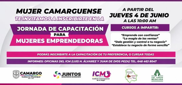 Invita Gobierno Municipal e ICM a mujeres camarguenses a participar en jornada de capacitación para emprendedoras