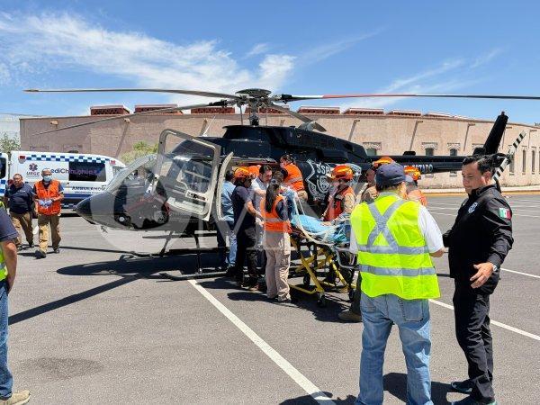 Trasladan a hombre con quemaduras en helicóptero de la SSPE de Juárez a Chihuahua