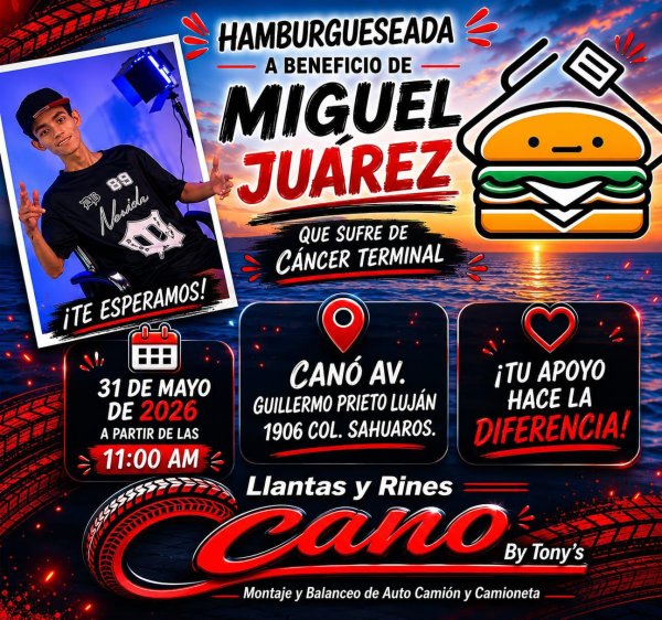 Realizarán hamburguesada para apoyar tratamiento contra el cáncer de Miguel Juárez
